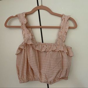 Baby Pink Cropped Gingham Tank Top